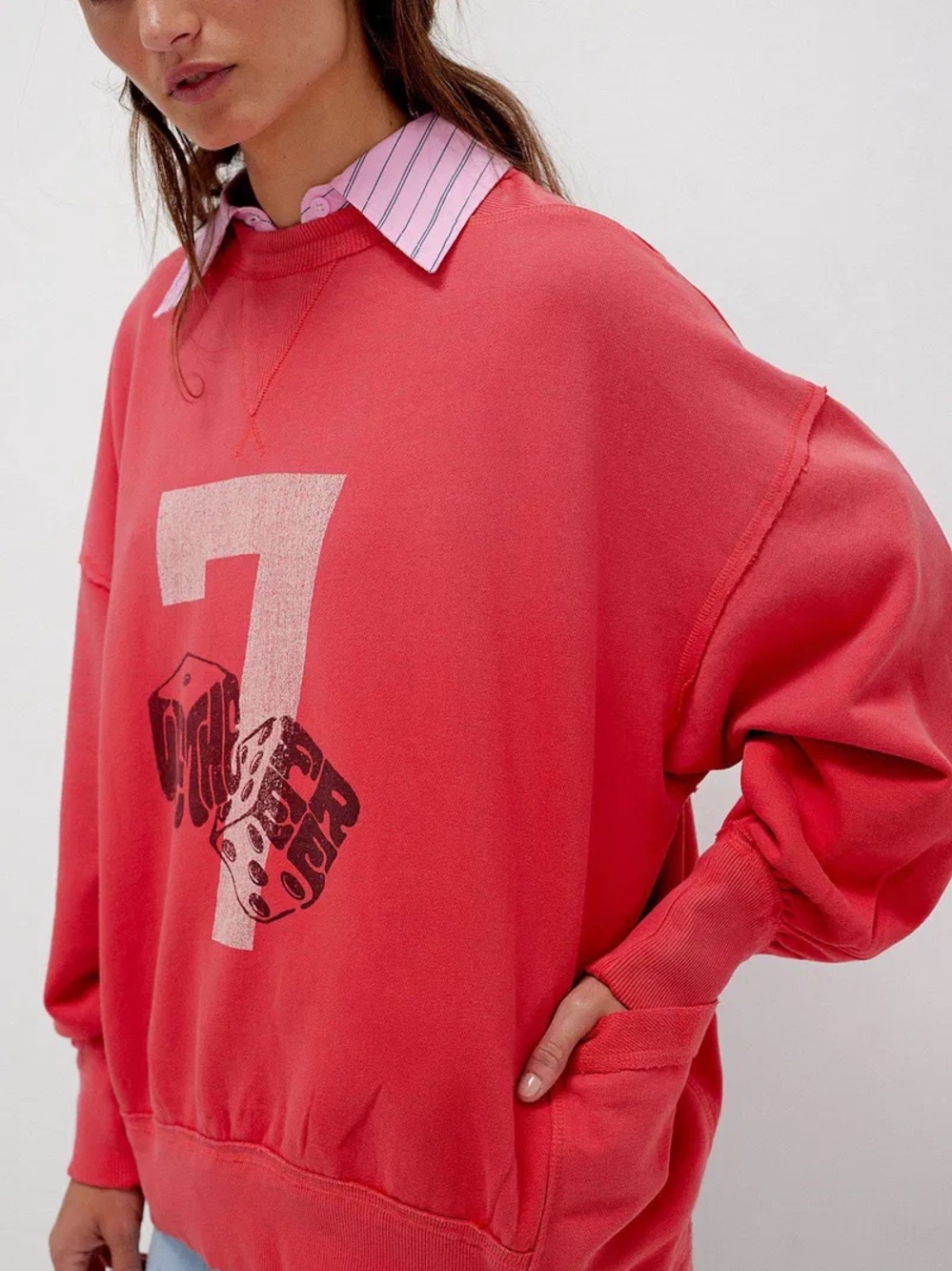 NWT FREE PEOPLE We The Free Dicey Oversized Sweatshirt Red Coral Small